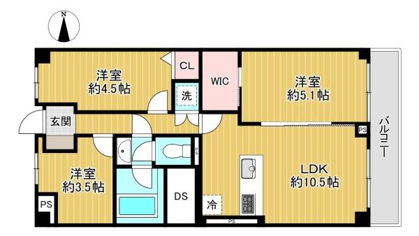 東京都練馬区貫井1丁目の中古マンションの間取り図