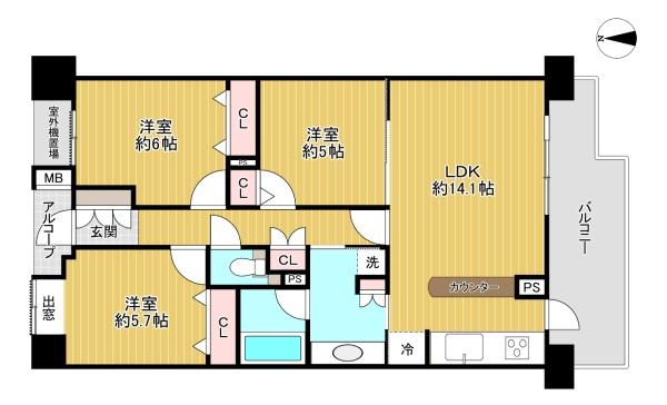 東京都日野市落川の中古マンションの間取り図