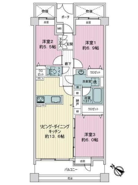 東京都八王子市散田町2丁目の中古マンションの間取り図