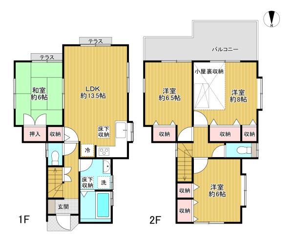 東京都八王子市美山町の中古一戸建ての間取り図