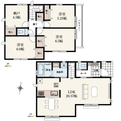 東京都八王子市狭間町の新築一戸建ての間取り図(販N)