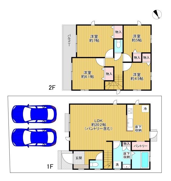 東京都八王子市下恩方町の新築一戸建ての間取り図