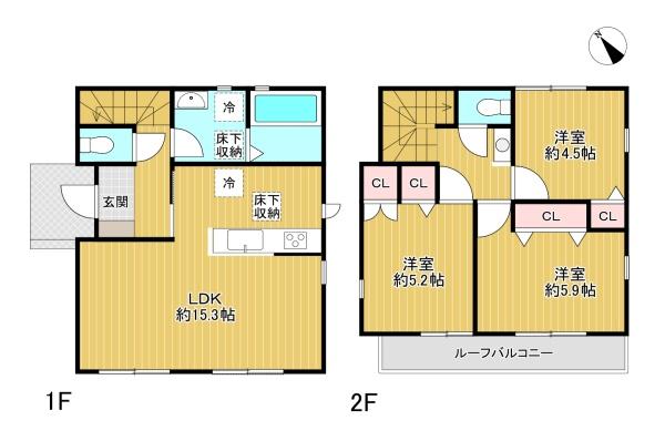 東京都八王子市大和田町1丁目の新築一戸建ての間取り図