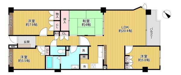 東京都八王子市館町の中古マンションの間取り図