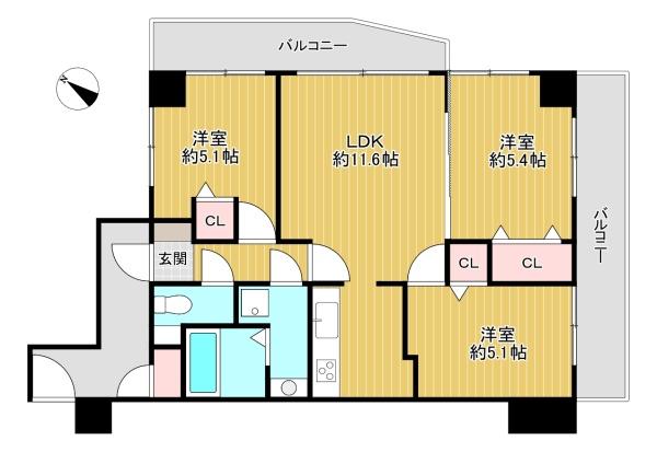 東京都八王子市絹ケ丘1丁目の中古マンションの間取り図