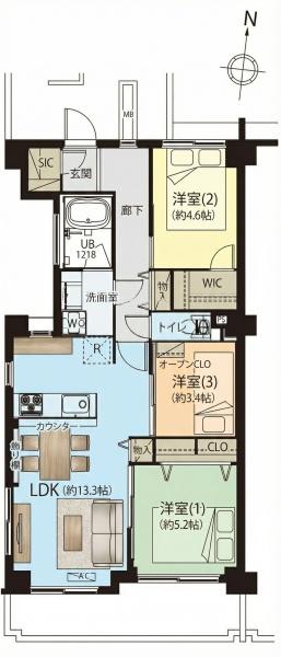東京都練馬区貫井1丁目の中古マンションの間取り図