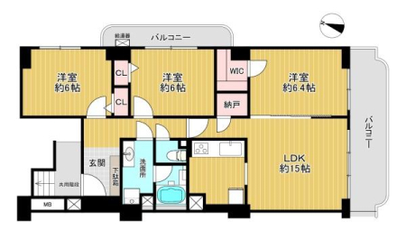 東京都世田谷区上用賀3丁目の中古マンションの間取り図