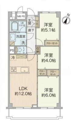 東京都世田谷区弦巻5丁目の中古マンションの間取り図