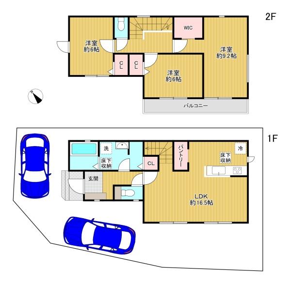 東京都八王子市川口町の新築一戸建ての間取り図