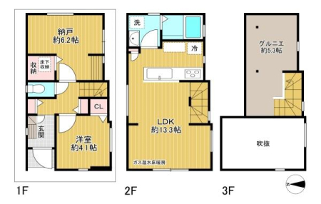 東京都中野区野方5丁目の新築一戸建ての間取り図