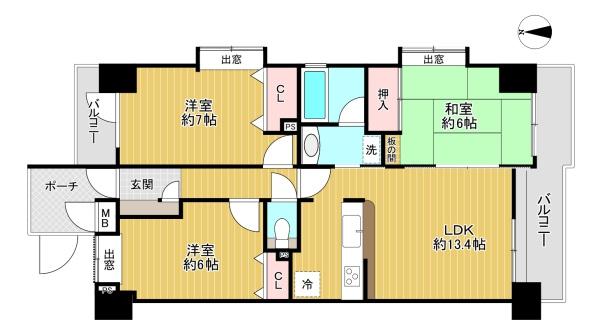 東京都日野市旭が丘5丁目の中古マンションの間取り図