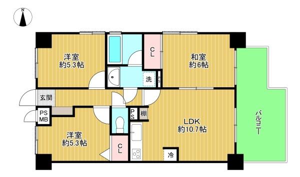 東京都八王子市大和田町7丁目の中古マンションの間取り図