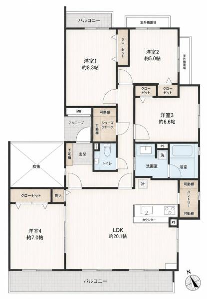 東京都八王子市下柚木3丁目の中古マンションの間取り図